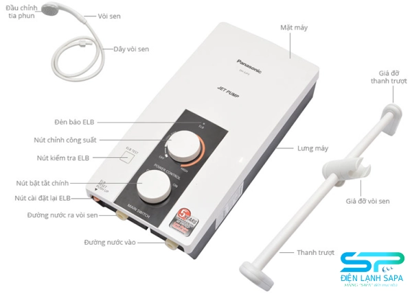 chi tiết các bộ phận trên máy nước nóng Panasonic