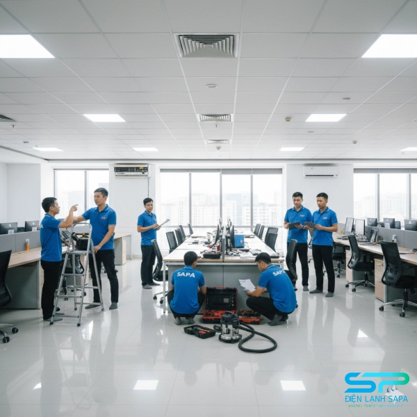 Dự án vệ sinh hệ thống máy lạnh văn phòng quy mô hơn 30 máy tại Quận 1 do Điện Lạnh SAPA thực hiện