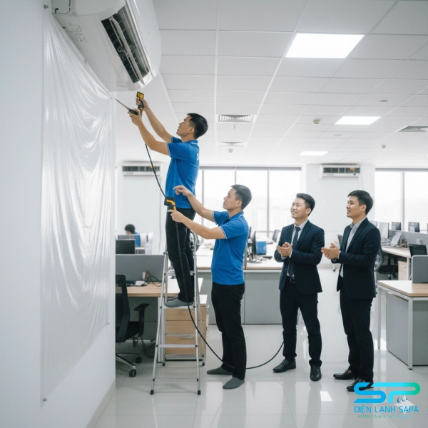Điện Lạnh SAPA kiểm tra vận hành và nghiệm thu hệ thống máy lạnh văn phòng sau vệ sinh