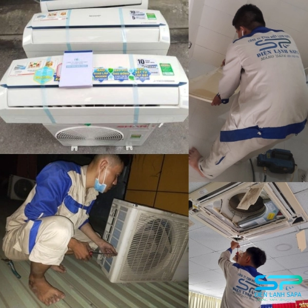 Kỹ thuật viên điện lạnh Sapa tháo dỡ thiết bị cũ cẩn thận
