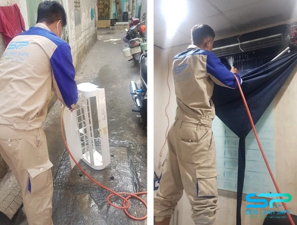 Kỹ thuật viên điện lạnh Sapa vệ sinh dàn lạnh