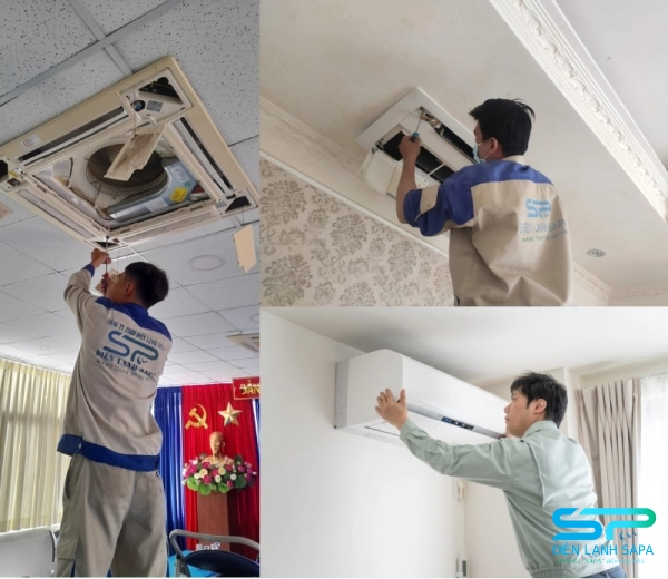 Kỹ thuật viên SAPA tháo gỡ, di dời, lắp đặt, hút chân không, nạp gas và kiểm tra vận hành chuẩn.