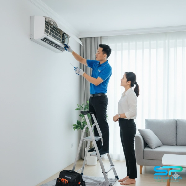 Kỹ thuật viên Điện Lạnh SAPA kiểm tra và tư vấn minh bạch cho khách hàng