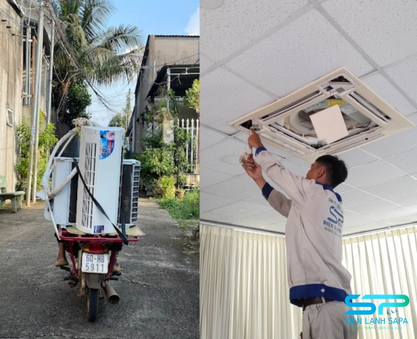 Lắp đặt dàn lạnh, dàn nóng vị trí mới chuẩn kỹ thuật, đảm bảo độ nghiêng và khoảng cách an toàn