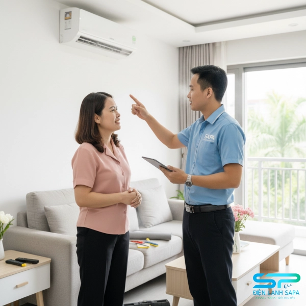 Kỹ thuật viên Điện Lạnh SAPA nghiệm thu và bàn giao dịch vụ cho khách hàng