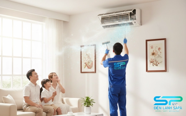 Kỹ thuật viên vệ sinh máy lạnh giúp loại bỏ bụi bẩn, vi khuẩn, mang lại không khí trong lành cho gia đình