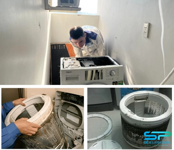Vệ sinh lồng giặt từng bộ phận bằng dung dịch an toàn xịt áp lực cao loại bỏ cặn vôi cho nhà mới quận 9