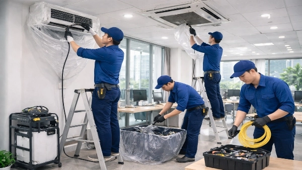 Dự án vệ sinh máy lạnh văn phòng tại Quận 1 – Quy mô 30+ máy