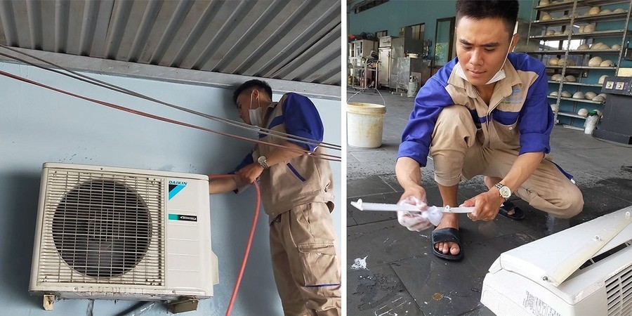 Hình ảnh vệ sinh máy lạnh tại nhà khách hàng quận Tân Phú