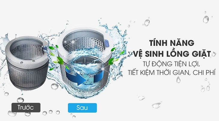 Chế độ vệ sinh máy giặt LG giúp lồng giặt sạch sẽ và không còn tình trạng tích tụ cặn bẩn gây hại